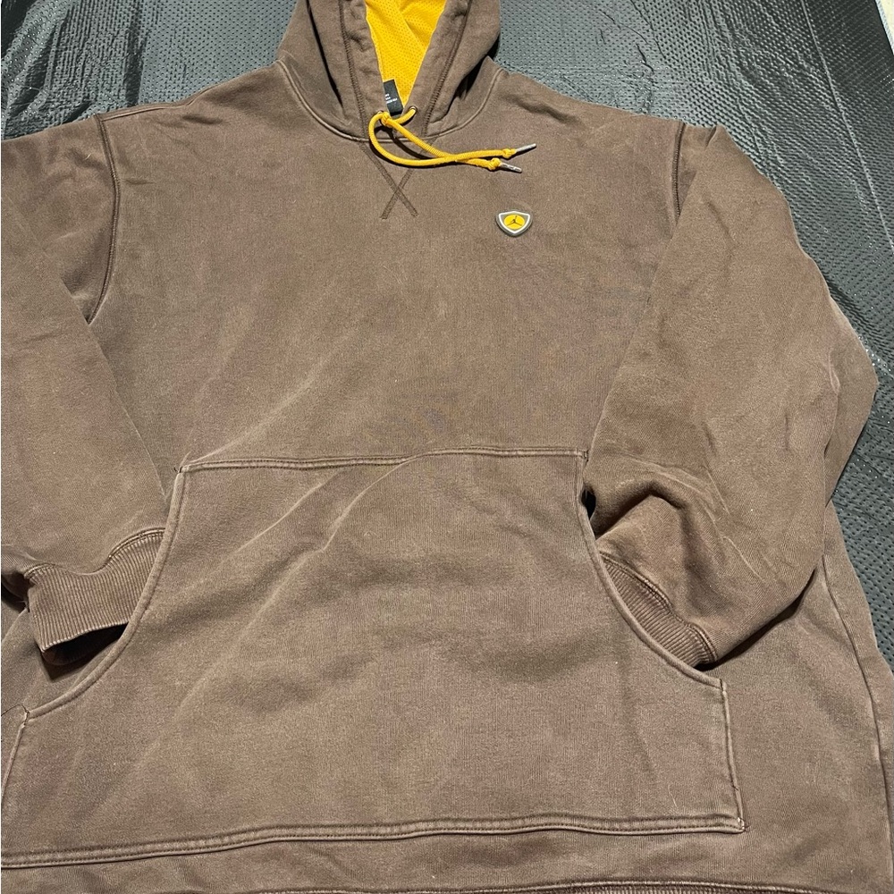Jordan Brown Pullover Hoodie with Yellow Accents